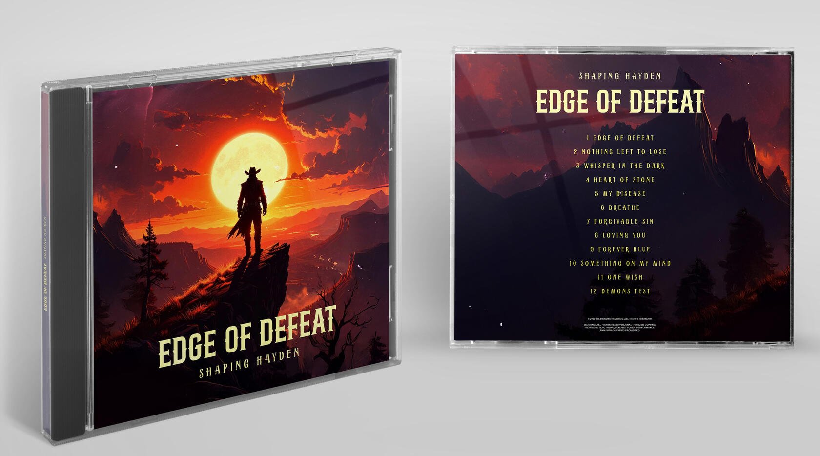 Shaping Hayden Edge of Defeat physical CD image front and back Shaping Hayden Physical CD for EDGE OF DEFEAT album showing front and back jewelled cases
